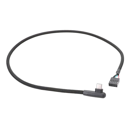 60cm Motherboard USB 9Pin To Type-C Elbow Data Cable Braided Network Cable(Black) by buy2fix
