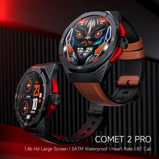 LOKMAT COMET2 PRO 1.46-Inch 5ATM Waterproof Bluetooth Call Smart Watch, Color: Black Leather by LOKMAT
