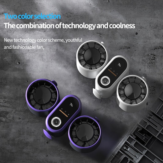 HX-157 Double-head Digital Display Waist-mounted Fan with Emergency Lighting Function(White) by buy2fix