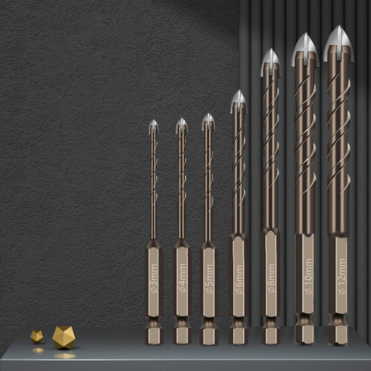 6mm Hexagonal Shank Spiral Flute Cross Alloy Drill Bits Glass Tile Four Edge Drivers by buy2fix