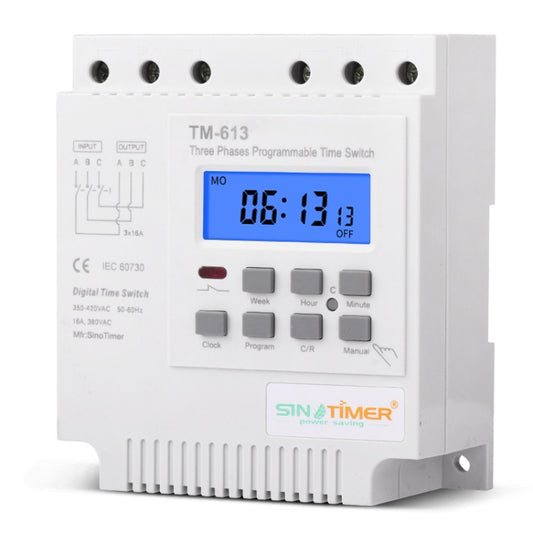SINOTIMER TM613 380V 16A Three-Phase Programmable Time Switch With Backlight by SINOTIMER