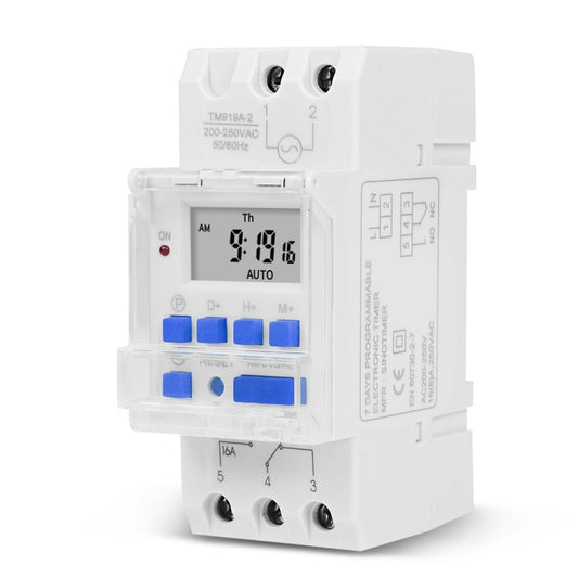 SINOTIMER TM919A-2 220V 16A Din Rail Mount Digital Timer Switch Microcomputer Weekly Programmable Time Relay Control by SINOTIMER