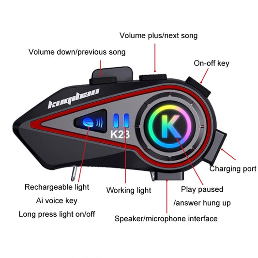 KUQIBAO Motorcycle Helmet Long-Lasting Bluetooth-compatible Headset With Light(Hard Microphone) by buy2fix
