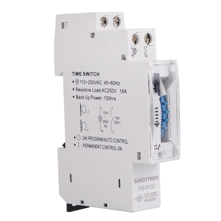 SINOTIMER TM610C 110-250V 16A Quartz Mechanical Timer 24 Hours Programmable Din Rail Relay by SINOTIMER