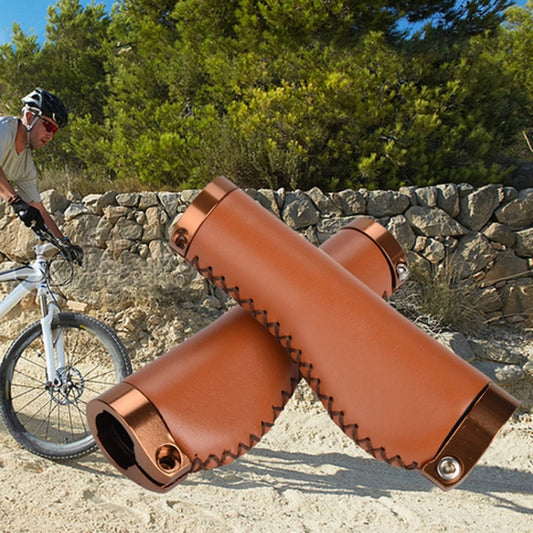 1pair Bicycle Non-Slip Leather Handlebar Grips Mountain Bike Vintage Handlebar Protector(Brown) - Bicycle Grips by buy2fix | Online Shopping UK | buy2fix