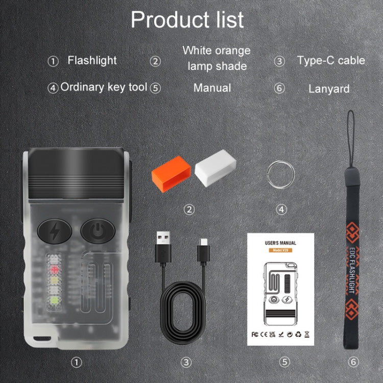 V20 Portable Keychain Light Rechargeable Bright Mini Flashlight(White Red Light) by buy2fix