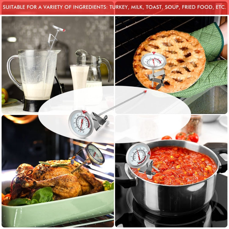 30cm Long Stem Stainless Steel Thermometer with Pot Clip for Frying, Cooking, Turkey, Food, Milk by buy2fix