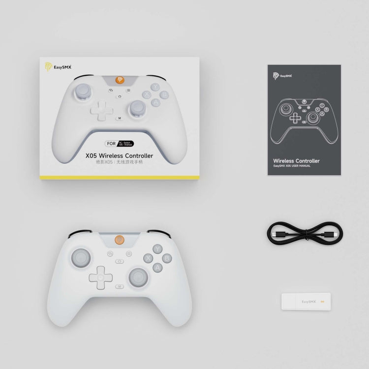 EasySMX X05 Wireless Gamepad Hall RGB Effect Controller For PC / Phone / Switch / Steam Deck(White) by EasySMX
