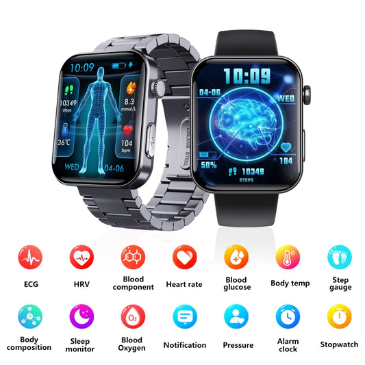 F300 2.1-Inch Screen Smart Watch Supports Bluetooth Calls/ECG/Blood Composition Analysis/50+ Sports Modes, Color: Black Leather by buy2fix