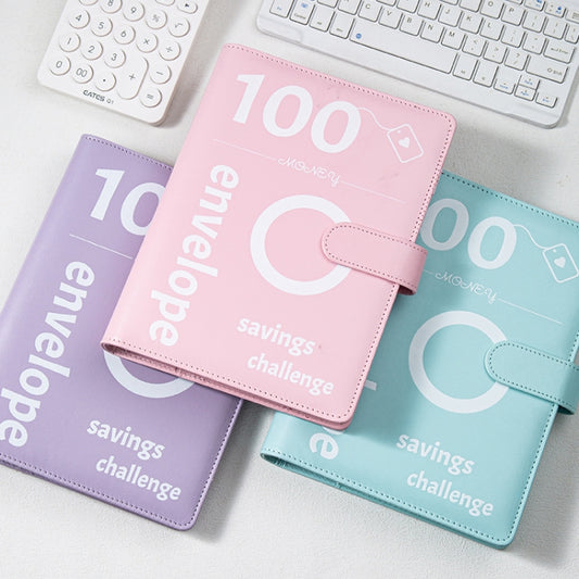 A5 100 Day Savings Challenge Envelope Budget Planner Binder Notebook Handbook, Color: Words Blue by buy2fix