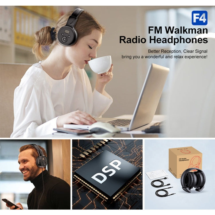 F4 Digital Display Automatic Scanning Foldable FM Radio Headphone, Spec: Charging Version by buy2fix