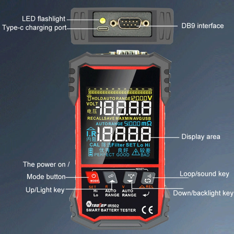 Battery Internal Resistance Tester Lead-Acid Alkaline Lithium Battery Tester, Model: IR502 by buy2fix