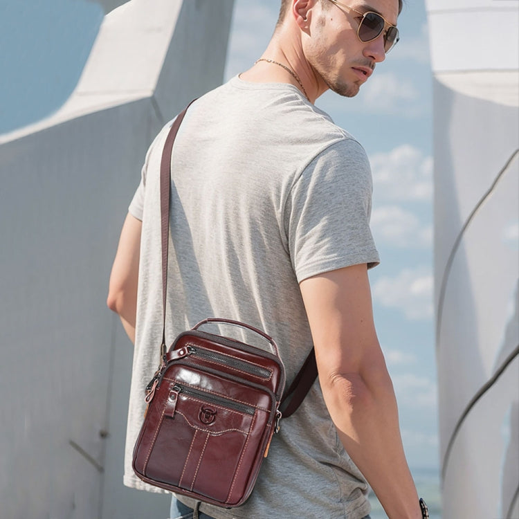 BULL CAPTAIN 0400 Large-Capacity First-Layer Cowhide Retro Single-Shoulder Crossbody Bag(Black) by BULL CAPTAIN