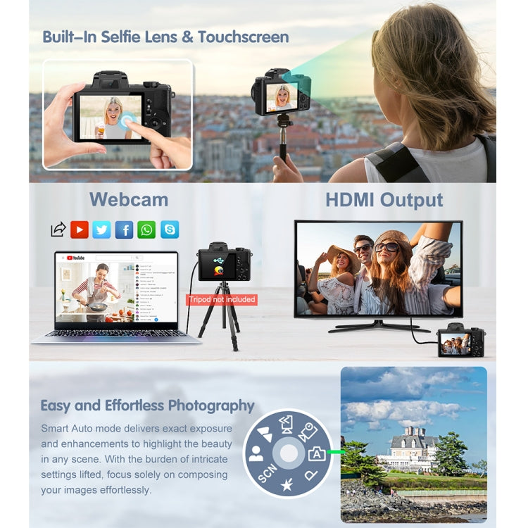 DC206X 5K/30FPS 3.2-Inch 5X Optical Zoom Front And Rear Dual-Camera HD Digital Camera(UK Plug) by buy2fix