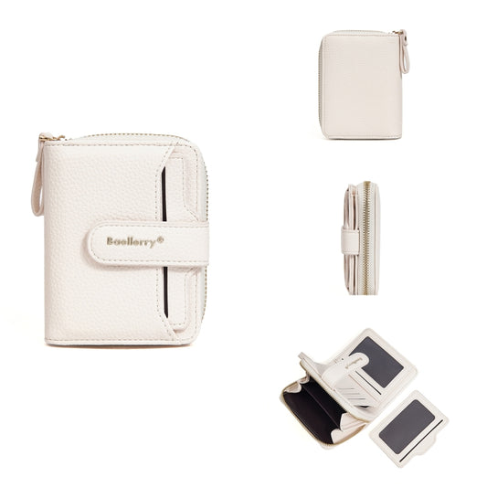 Baellerry N1915 Lychee Pattern Multi-card Slot Zipper Women Short Wallet(Milk Apricot) by Baellerry