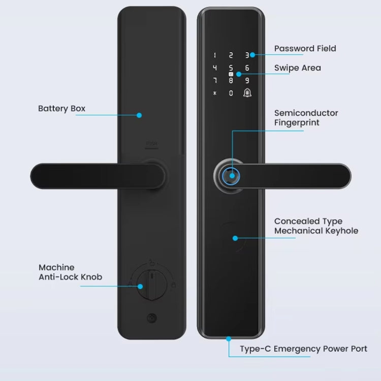 A50 Smart Fingerprint Lock Electronic Indoor Lock Apartment Lock With Handle by buy2fix