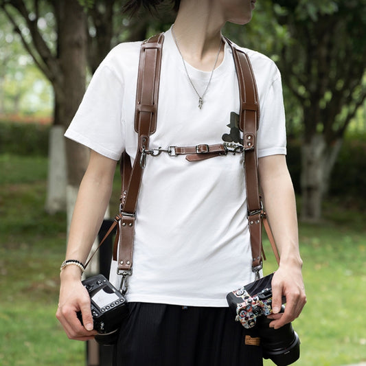 Cwatcun H90 Dual Camera Leather Strap Adjustable Multi-functional Convenient Camera Shoulder Strap, Color: 2.0 Brown - Camera Strap by Cwatcun | Online Shopping UK | buy2fix