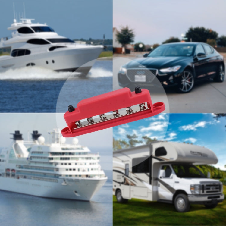 M6 RV Yacht High Current 6-column 250A Base Busbar, Color: Red + Black by buy2fix