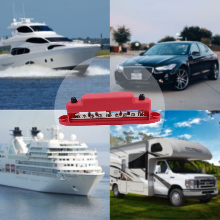 M6 3-post 10-way RV Yacht Short-circuit Proof Base DC Busbar, Color: Black by buy2fix