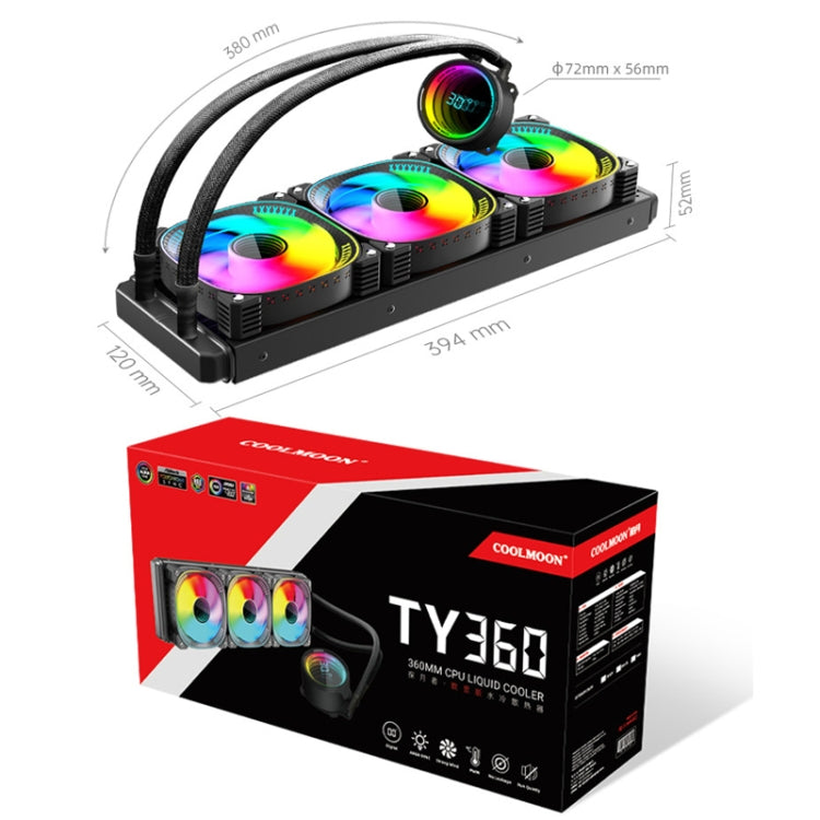 COOLMOON CM-YM-360T Computer ARGB Temperature Display Lens Multi-Platform Integrated CPU Cooler(White) by COOLMOON