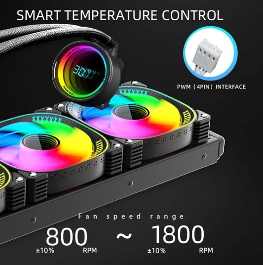 COOLMOON CM-YM-360T Computer ARGB Temperature Display Lens Multi-Platform Integrated CPU Cooler(White) by COOLMOON