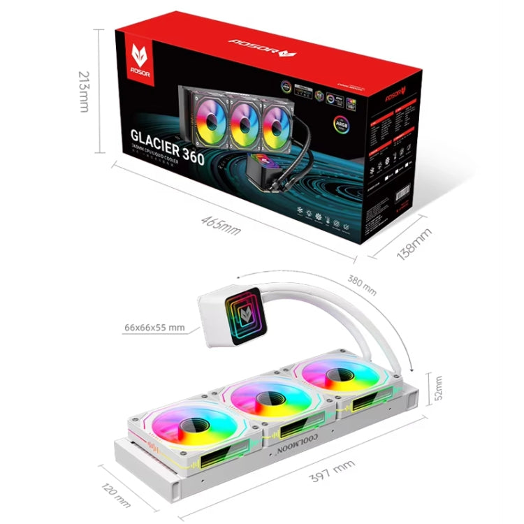 COOLMOON Glacier360 Computer Host Integrated ARGB CPU Water Cooler, Color: Black by COOLMOON