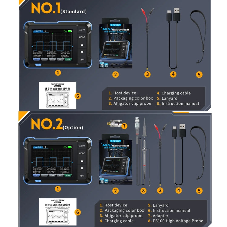 FNIRSI 2 In 1 Mini Portable Digital Oscilloscope Signal Generator, Set: Upgrade by FNIRSI
