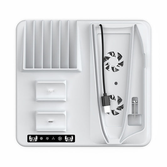 For PS5 Slim iplay Multifunctional Cooling Stand with Dual Controller Charging Station Headset Holder and 6 Game Card Storage by iplay