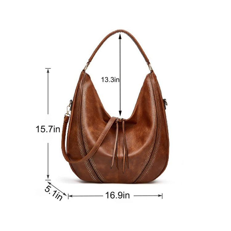 Women Large Capacity Tote Bag PU Leather Shoulder Bag Brown by buy2fix