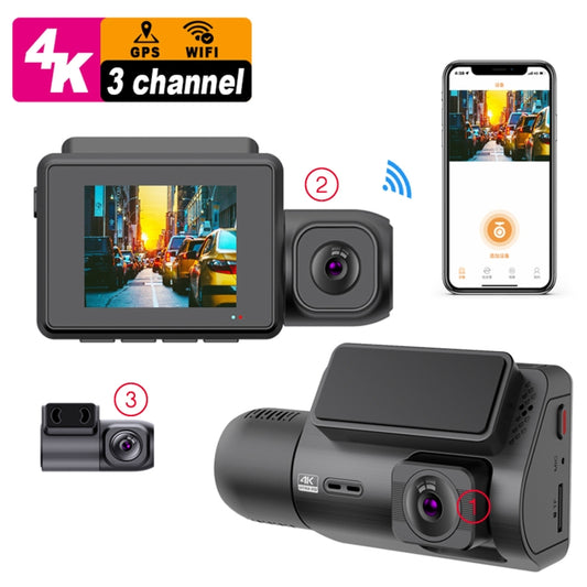 M700A 3 Channels Car Recorder 4K UHD Front+1080P Inside+2K Rear+GPS+WIFI Dash Cam(Black) by buy2fix