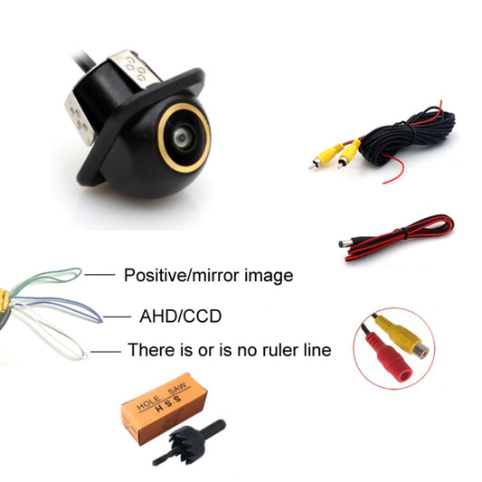Car Universal HD Night Vision Rear View Reversing Three-Control Fisheye Camera, Style: AHD1080P Straw Hat Gold Edge Interpolation by buy2fix