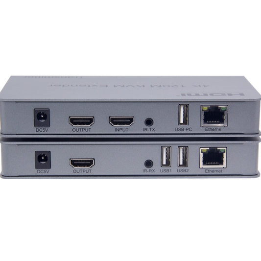 KVM 120m 4K HD Extender Computer Mouse Keyboard HDMI Single Ethernet Cable Transmitter + Receiver UK Plug(Gray) by buy2fix