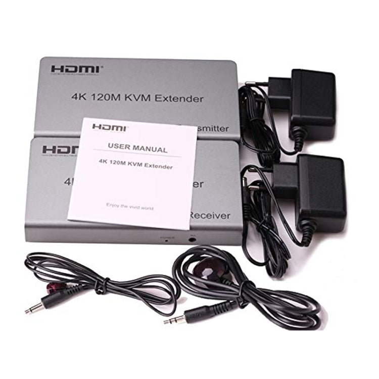 KVM 120m 4K HD Extender Computer Mouse Keyboard HDMI Single Ethernet Cable Transmitter + Receiver UK Plug(Gray) by buy2fix