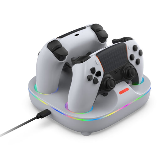 For PS5 Controller Dual Charger Charging Stand Docking Station With RGB Ambient Light(White) by buy2fix