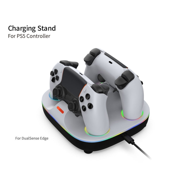For PS5 Controller Dual Charger Charging Stand Docking Station With RGB Ambient Light(White Black) by buy2fix