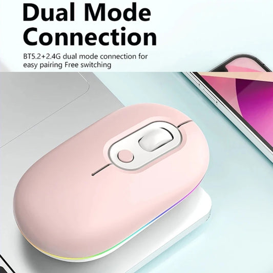 Rechargeable Illuminated Silent Wireless Mouse, Style: 2.4G+Bluetooth Pink by buy2fix