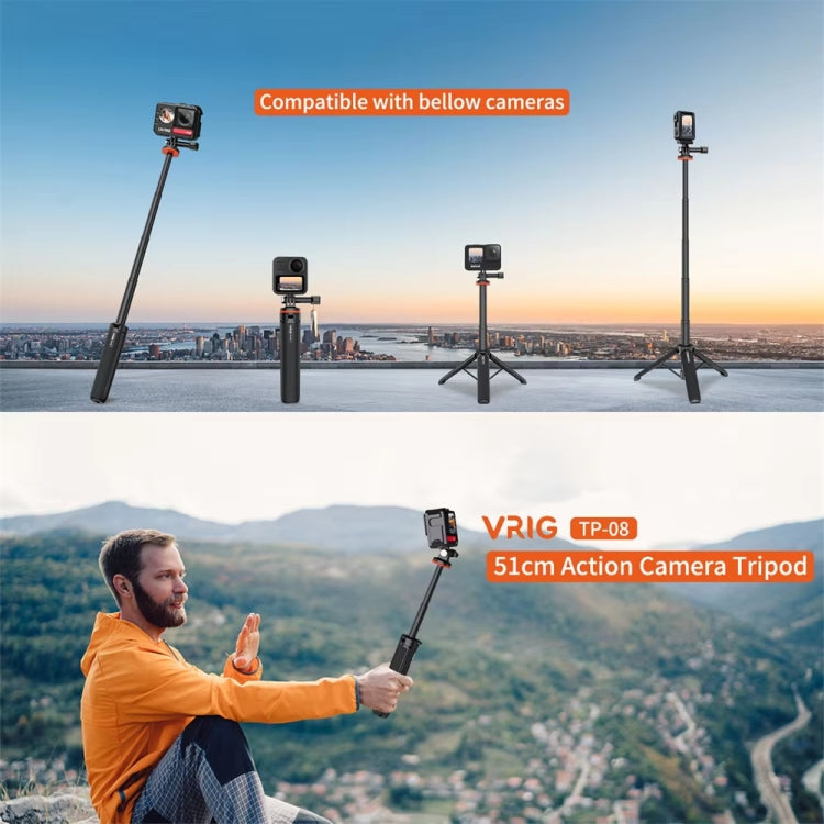 VRIG Action Camera Tripod Selfie Stick 17-51cm Adjustable Extension Pole for Insta360 / DJI Action / GoPro HERO by VRIG