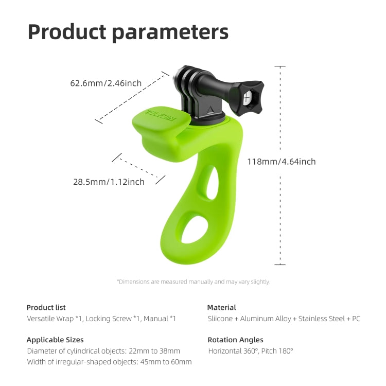 TELESIN Action Camera Mount Silicone Adjustable Mini Flexible Bracket For GoPro HERO / Insta360 / DJI Action Camera(Green) by TELESIN