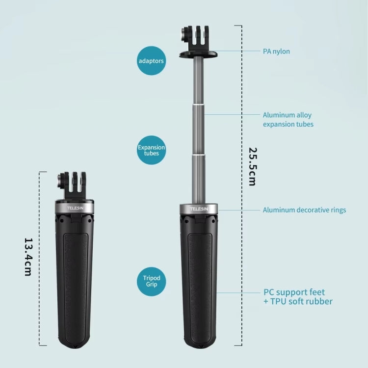 TELESIN Universal Mini Desktop Selfie Tripod for Sports Camera 13.4-25.5cm Height Adjustable by TELESIN