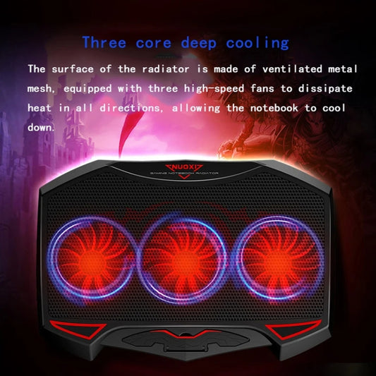 NUOXI 3-fans LED Light Adjustable Laptop Radiator Cooling Rack(Black) by NUOXI