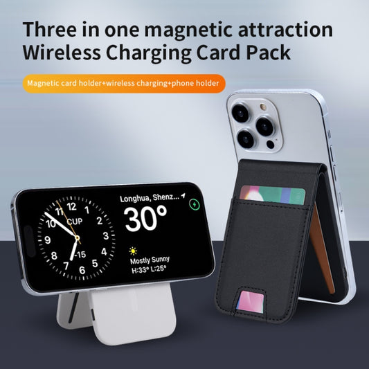 3 in 1 Cellphone Magnetic Wireless Charger Card Holder Phone Bracket(Beige) - Wireless Charger by buy2fix | Online Shopping UK | buy2fix