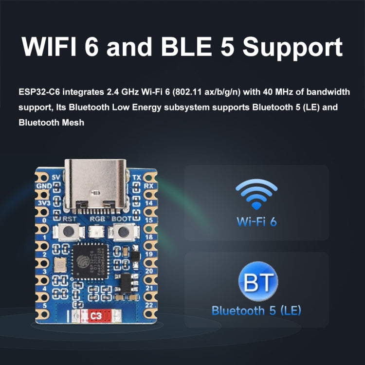 Waveshare ESP32-C6 Mini WiFi 6 & Bluetooth 5 Dual Processors Development Board, Spec: Zero by Waveshare