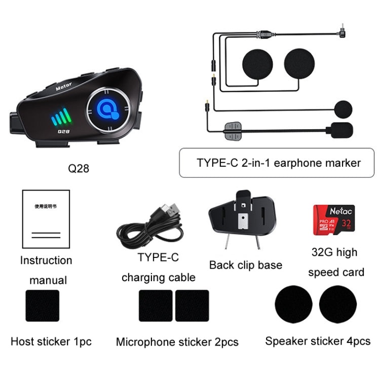 KUQIBAO Q28 Motorcycle Riding Helmet Bluetooth-compatible Headset Recorder(2 In 1 Microphone) by KUQIBAO