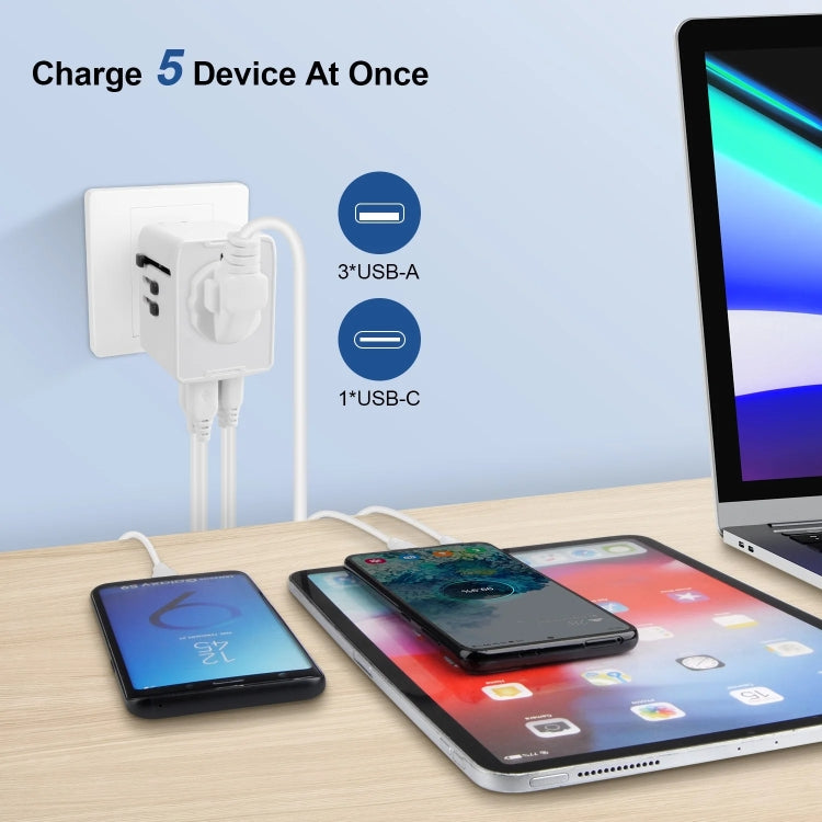 3 x USB & 1 x USB-C / Type-C Travel Plug Adapter International Universal Charging Block(White) by buy2fix