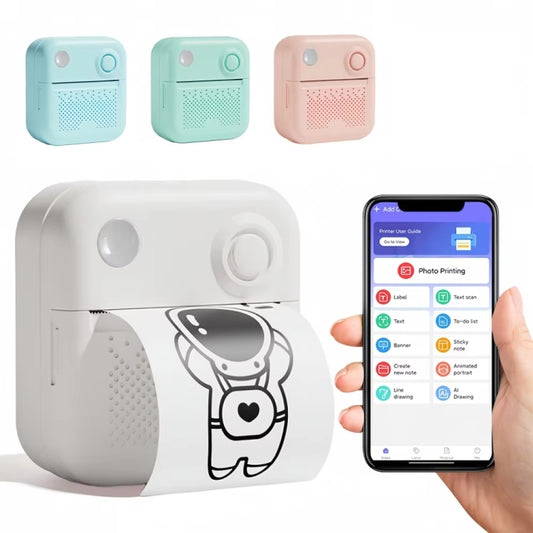 200DPI Mini Label Printer Thermal Inkless Black And White Printer With 1 Roll Printing Paper(Pink) by buy2fix