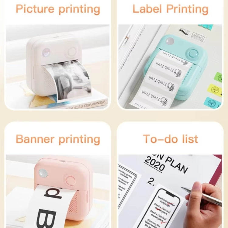 200DPI Mini Label Printer Thermal Inkless Black And White Printer With 1 Roll Printing Paper(Pink) - Receipt Printers by buy2fix | Online Shopping UK | buy2fix