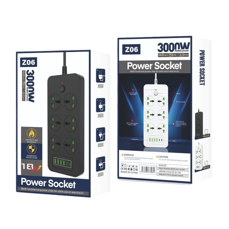 Thunderproof Overload Protection 4USB+2PD+6 Holes Socket, Color: Black UK Plug by buy2fix