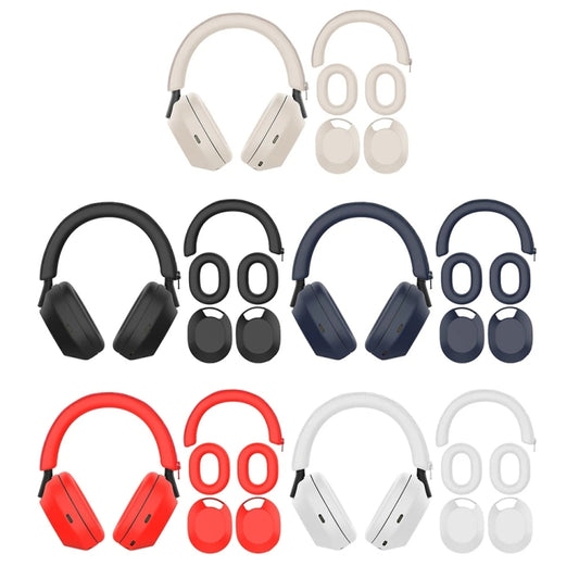 For Sony WH-1000XM5 Bluetooth Headset + Headband + Earmuff Protective Cover(3-in-1 Beige) by buy2fix