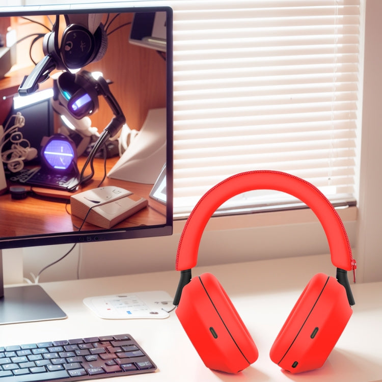 For Sony WH-1000XM5 Bluetooth Headset + Headband + Earmuff Protective Cover(3-in-1 Red) by buy2fix