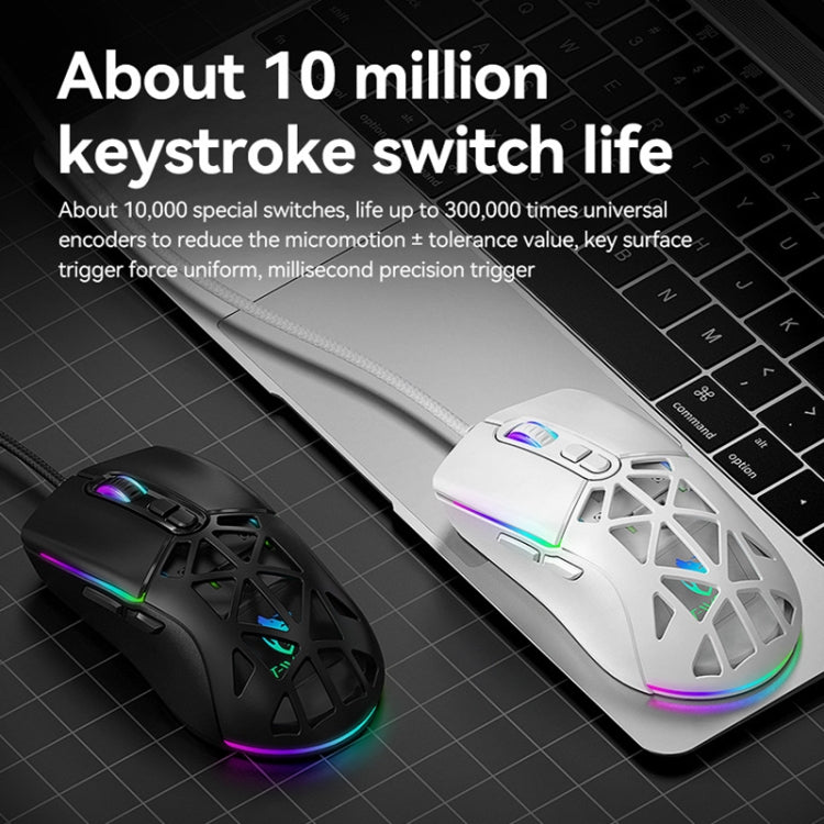 T-WOLF G520 7-keys RGB Marquee Honeycomb Hollow Gaming Wired Mouse(Black) by T-WOLF
